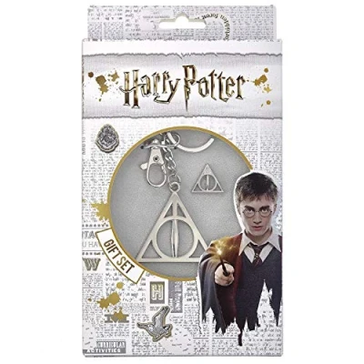 Image of The Carat Shop Harry Potter Deathly Hallows Keyring and Pin Badge Set