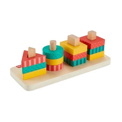 Image of Fisher Price Toddler Sorting Toy Wooden Shape Stacker, 13 Wood Pieces for Fine Motor Play Preschool Kids Ages 2+ Years, HXV05