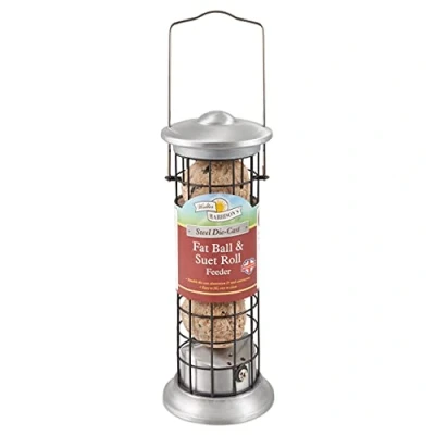 Image of Walter Harrison&#039;s Steel Plated Die Cast Wild Bird Suet Roll and Fat Ball Hard Wearing Hanging Feeder 20 cm
