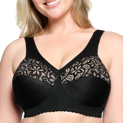 Image of Glamorise Full Figure Plus Size MagicLift Cotton Support Bra Wirefree #1001 Black