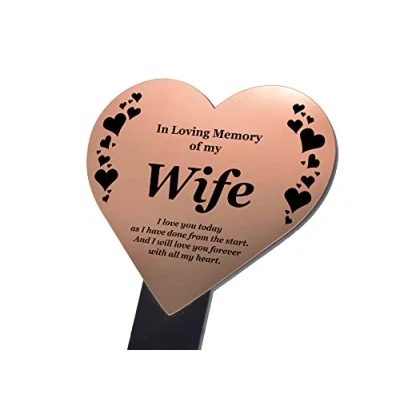 Image of OriginDesigned Wife Memorial Remembrance Plaque Stake, HEART SHAPE Gold/Silver/Copper, Waterproof, Outdoor, Grave Marker, Tribute, Plant Marker Active Restock requests: 0 (Copper)