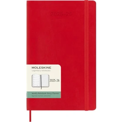 Image of Moleskine Weekly Planner 2025 2026, 18 Month with Note Space, Soft Cover and Elastic Closure, Large 13 x 21 cm, Scarlet Red Color