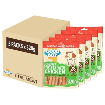 Image of Good Boy Chewy Twists With Chicken Made 100% Natural Breast Meat 320 Grams Gluten Free Dog Treats (Case of 5)