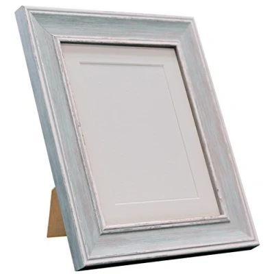 Image of FRAMES BY POST Scandi Distressed Blue Picture Photo Frame with White mount 14 x 11 For Image size 12 8 Inch