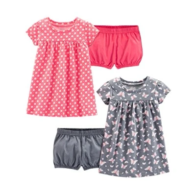 Image of Simple Joys by Carter&#039;s Baby Girls&#039; Short Sleeve and Sleeveless Dress Sets, Pack of 2 Casual, Grey Butterflies/Pink Floral, 24 Months