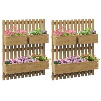 Image of Outsunny Set of 2 Wall mounted Wooden Garden Planters with Trellis, Drainage Holes and Movable Planter Boxes, Raised Bed for Patio, Carbonised
