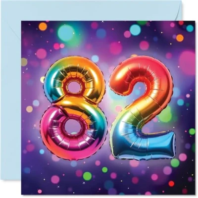 Image of 82nd Birthday Cards for Men Women Rainbow Foil Balloon Happy Card 82 Year Old Man Woman Grandma Grandad Nan Nanny, 145mm Bday Greeting
