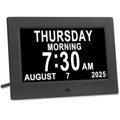 Image of Golony 7&quot; Large Digital Day Dementia Clock for Seniors, Medication Reminders Calendar with of The Week, Date Time Elderly Vision Impaired, Memory Loss, New Black