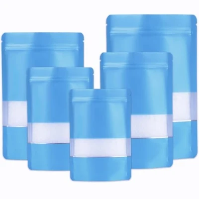 Image of 100pcs Mylar Bags Stand up,Resealable Ziplock With Window,Blue Smell Proof Bag Aluminum Foil Pouches,Reusable Baggies Heat Seal Packaging for Food Storage (10x15cm 100 pcs, Blue)