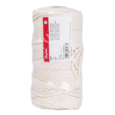 Image of Rayher Poly Cotton Crochet Thread, Yarn for Craft, Floristry and Decorations, Macrame Cord with a Diameter of 3.7mm, 500g, white, 4400502