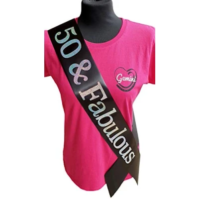Image of Gemini Ribbons 50 and Fabulous 50th Birthday Sash Holographic Party Womens Mens Gift