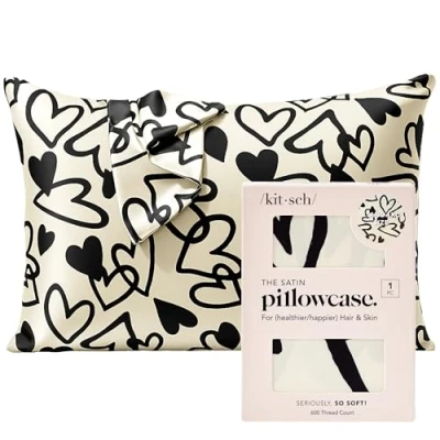 Image of Kitsch Satin Pillowcase for Hair and Skin Queen Size, Softer Than Mulberry Silk Pillow Cases, 19x26 Cooling Covers with Zipper, Soft Smooth Comfortable Case, Gifts Women, Heart 1 Pc