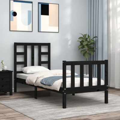 Image of Bed Frame without Mattress Black Small Single Solid Wood Pine vidaXL