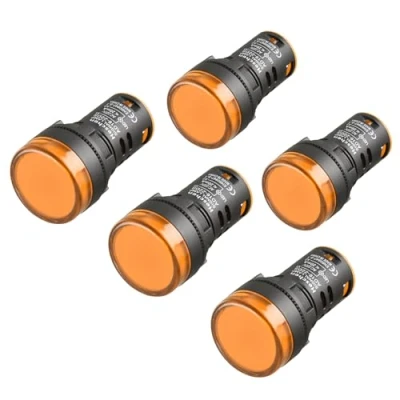 Image of Heschen 22mm LED Indicator Pilot Light, AD16 22D/S, 220VAC 20mA, Yellow Light Colour, 5Pack