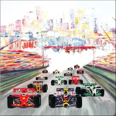 Image of Woodmansterne General Male Birthday Card for Men/Boys &#039;Pole Position&#039; Formula 1 Abstract Illustration Eco Friendly &amp; Recyclable