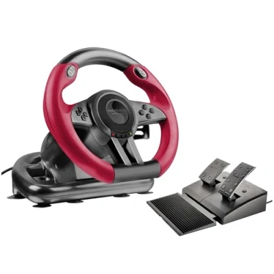 Image of Speedlink TRAILBLAZER Racing wheel Gaming steering for PS3/PS4, Xbox Series X/S/One, Nintendo Switch and PC, shift paddles gear stick, adjustable pedals, black red