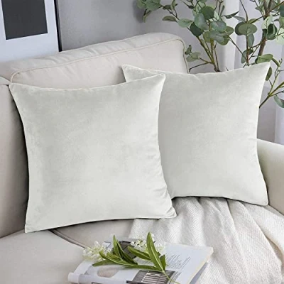 Image of YORKSHIRE BEDDING Cushion Covers 45 x (Pack of 2) Luxury Velvet Square Throw Pillow Cases Decorative Soft White Cover for Sofa Couch Bedroom with Invisible Zipper 18x18 Inches