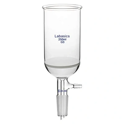 Image of Labasics Borosilicate Glass Buchner Filtering Funnel with Fine Frit (G3), 65mm Inner Diameter, 100mm Depth, 24/40 Standard Taper Joint and Vacuum Serrated Tubulation (250ml)