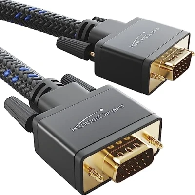 Image of KabelDirekt VGA monitor cable with full metal connectors and high purity copper conductors 7,5m (Full HD, to VGA, connects computers screens/projectors, 15 pin D Sub, Nylon braided)