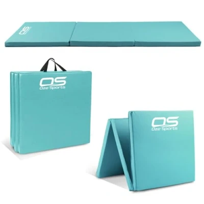 Image of Gymnastic Tumble Exercise Mat Non Slip PU Leather Surface High Density Polyether Rebound inner Material 6FT Long Tri Folding Crash With Carry Handles perfect for gymnastics yoga Pilates (Teal)