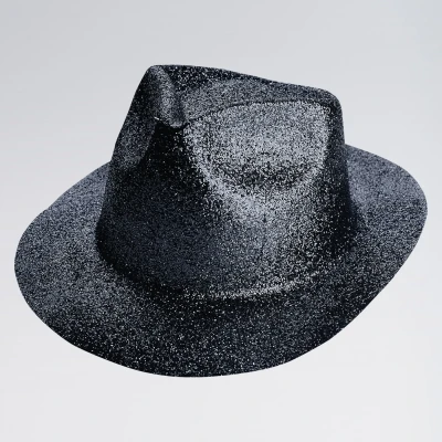 Image of Bristol Novelty BH086 Black Glitter Plastic Trilby Hat, Unisex Adult, One Size