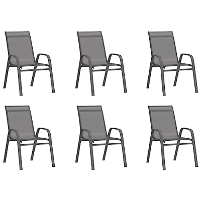 Image of vidaXL Stackable Outdoor Garden Chairs in Grey Textilene Fabric, Set of 6, Space Saving, Durable and Weather Resistant for Patio, Deck, Balcony Use