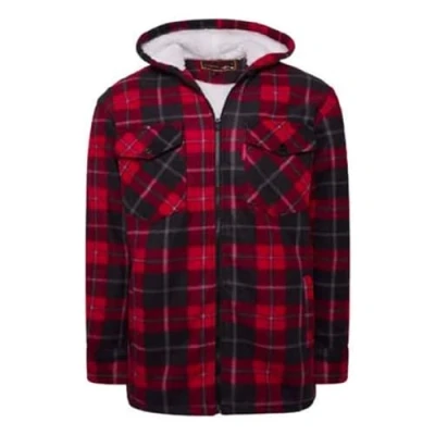 Image of High Mount Unisex/Men&#039;s Fleece Naxter Sherpa Fur Lined Lumberjack Check Hoodie (Red, 5XL)