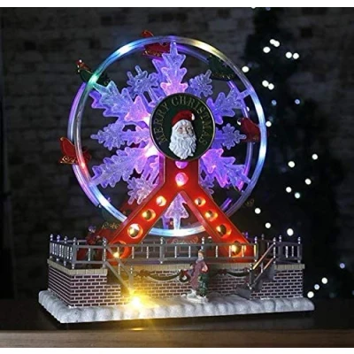 Image of HomeZone Big Ferris Wheel Christmas Scene Traditional Festive Village Light Up Decoration Ornament With LED Multi Colour Xmas Lights Battery Operated