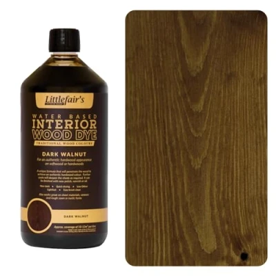 Image of Littlefair&#039;s Wood Stain Water Based 1 LTR Indoor Furniture Light &amp; Dark Finishes Special Non Toxic Eco Friendly Formula for Crafts Colour: Walnut