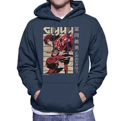 Image of Cloud City 7 Giyu Tomioka Kanji Men&#039;s Hooded Sweatshirt Navy Blue