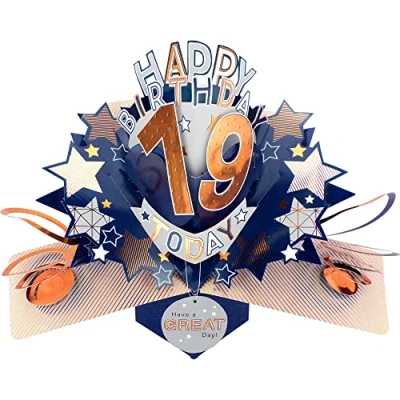 Image of Happy 19th Birthday 19 Today Pop Up Greeting Card Love Kate&#039;s Cards Him POP204MC19