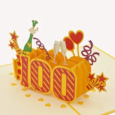 Image of Favour Pop Up® 3D Greeting Card for 100th Birthday with Cover in Gold Colour, Also Ideal Money Gift or Voucher TG100