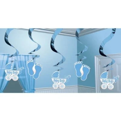 Image of Amscan 679659 Baby Shower Boy Hanging Swirls Decoration Set