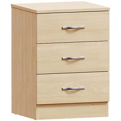 Image of Vida Designs Large Pine Bedside Drawer, Cabinet, 3 Table, Metal Handles and Runners