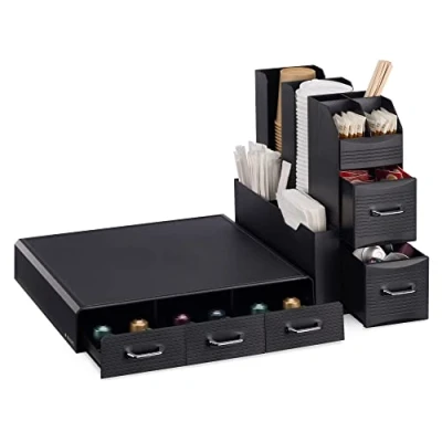 Image of Navaris Coffee Capsule Holder and Organiser Storage Box Accessories with 3 Compartment Drawers Compatible Most Standard Sizes Black