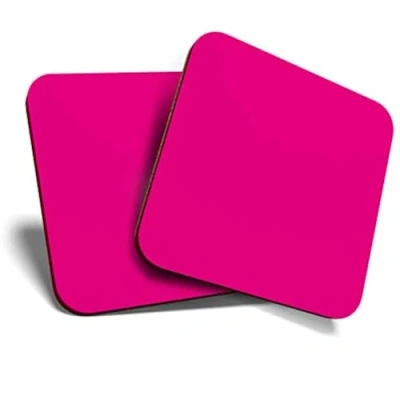 Image of 2 x Square Coasters Pink Magenta Colour Block Cork Backed Home Kitchen Accessory Tea Coffee Mug Mat #46083