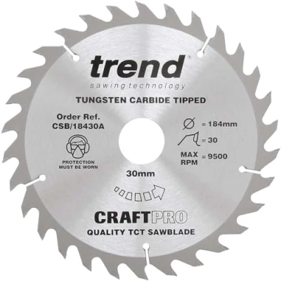 Image of Trend Wood Circular Saw Blade, 184mm Diameter, 30mm Bore, 30 Teeth, TCT, 2.6mm Kerf, +15 Hook, CSB/18430A