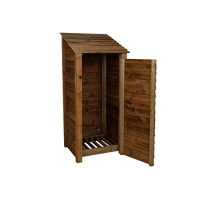 Image of Arbor Garden Solutions wooden log store 6ft with door, firewood storage (W 79cm, H 180cm, D 88cm), brown finish (Without kindling shelf)
