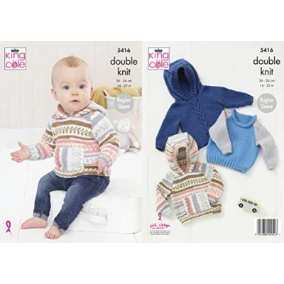 Image of King Cole 5416 Knitting Pattern Baby Raglan Sweaters in Cherish DK and Cherished