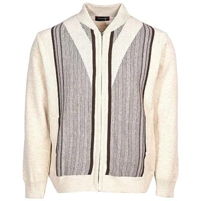 Image of Men Knitted Cardigan Jumper Zip Front Round Neck Long Sleeve Sweater with 2 Pockets XXL, Beige