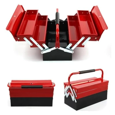 Image of Trintion Metal Tool Box 43cmx22cmx21cm 3 Tiers 5 Tray Storage Cantilever Organiser (Red)