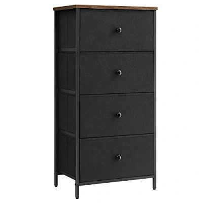 Image of SONGMICS Frame, Small Chest of Drawers, Particleboard, Metal, Non Woven Fabric, Solid Wood Knob, Black and Rustic Brown, 11.8&quot; D x 17.7&quot; W 36.1&quot; H