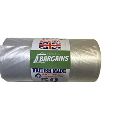 Image of British Made Strong Large Dustbin Bin Bags Liners Plastic Bag Refuse Thick Sacks 50 Pack Rolls 75 Litre Sack Rubbish Waste (Clear)