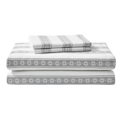 Image of Eddie Bauer King Sheet Set, Warm Breathable Cotton Flannel Bedding with Deep Pockets, Brushed for Extra Softness, Cozy Home Decor, Oeko Tex Certified (Snowflake Fair Isle, King)