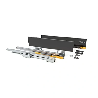 Image of Emuca Kit for White Drawer, Including 2 Metal Sides, Full Extension Runners with Soft Close, Hardware Assembly a H105x350mm (4,1x13,7 inch)