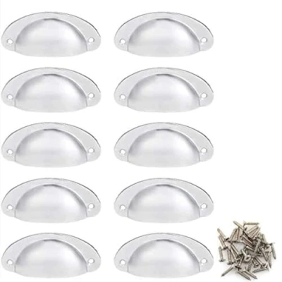 Image of Namvo 10 Pack Drawer Pull Handles Vintage Antique Shell Cup Kitchen Cupboard Door Cabinet Furniture Knobs with Screws White (8.2 X 3.5cm)