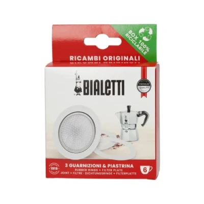 Image of Bialetti Ricambi, Includes 3 Gaskets and 1 Plate, Compatible with Moka Express, Fiammetta, Break, Happy, DAMA, Timer Rainbow (6 Cups), BIA640308