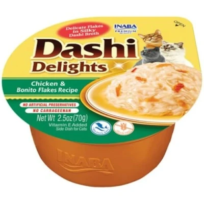 Image of INABA Dashi Delights: Chicken &amp; Bonito Flakes Recipe (1 x 70g) / Bits in Broth Cat Food Topping, Rich Protein, Natural Ingredients, Delicious and Healthy