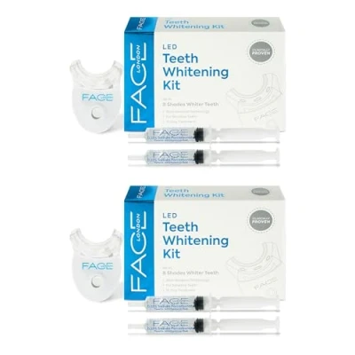 Image of Face London Teeth Whitening Kit Pack of 2 with Led Light &amp; Up to 8 Shades Enamel Friendly Stain Remover, Sensitive Whitener Gel