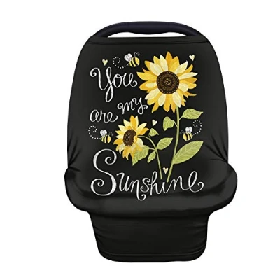 Image of Binienty You are My Sunshine Sunflower Print Stretchy Baby Car Seat Covers for Boys Girls, Breathable Infants Carseat Canopies Stroller Cover